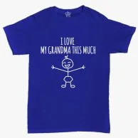 Blue T-shirt with I Love My Grandma This Much Print by Fay Lawson