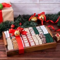 Christmas Choclate arrangement in a Rectangular  Wooden Plate by Lilac (Small)