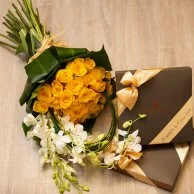 مجموعة شوكولاتة كلاسيكية فرنسية من فوري وجالاند مع زهور