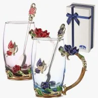 Colored Glass Rose and Butterfly Cup Set 2 by De’longhi