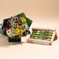 Colorful Carnations Hand Bouquet & National Day Mini Sandwiches by Bakery & Company