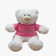 Cream Bear with trendy Pink Velour Hoodie "DUBAI" Size 38cm - Embroidered