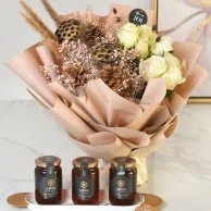 Dried Wood Vase Bouquet and Golden Honey Set with a Serving Metal Tray By Blends