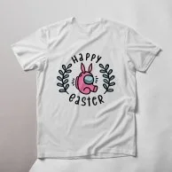 Men's White Printed T-shirt with Writing Happy Easter