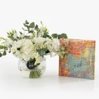Flower Arrangement and Medium Nour Date Box by Bateel Bundle