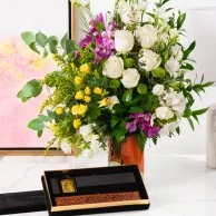 Forever Rose Oud Long Burner with Flowers Vase Arrangement By Silsal