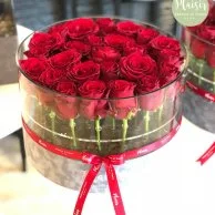 Fresh Red Roses In An Acrylic Round Box By Plaisir