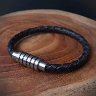 Genuine Braided Black leather Bracelet 5
