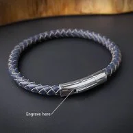Genuine Braided Dark Blue leather Bracelet 2
