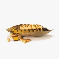 طبق قارب معدني ذهبي مع عبارة عساكم من عواده من بستاني