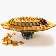 Gold Oval Dish With Aasakom men Aawadah Phrase by Bostani