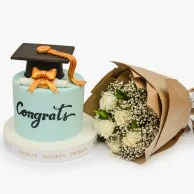 Graduation  Cake and Flowers Bundle By Secrets- Blue  Theme 