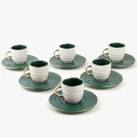 أخضر - طقم قهوة تركية لـ 6 أشخاص من هارموني