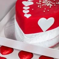 Red Hearts Cake &Chocolates with Red Roses Bouquet Bundle By Secrets