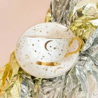 Its Written in the Stars' Teacup & Saucer - Ivory & Gold  By Cristina Re