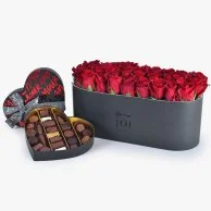 Leather Box of Red Roses with Red Heart- Large by Jeff de Bruge