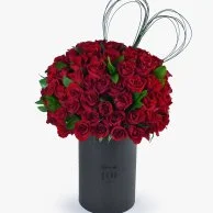 Leather Cylindrical Box of Red Roses