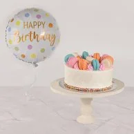 Lemon Macaron Cake & Pink Gypsophilia Birthday Bundle By Secrets