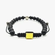 Lion Head Bracelet With Onyx Beads