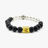Lion Head Bracelet with Onyx Beads