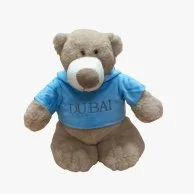 Mascot Bear with trendy Blue Velour Hoodie "DUBAI" Size 28cm - Embroidered