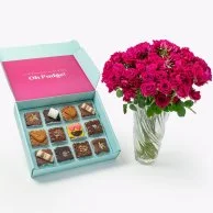 Mix Collection Brownies & Pink Roses Gift Bundle by Oh Fudge