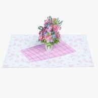 Mixed Pink Roses in Vase - 3D Pop up Card By Abra Cards