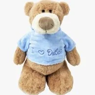 Mascot Bear with trendy Blue Velour Hoodie "I Heart Dubai" Size 28cm - Embroidered