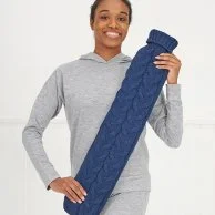 Navy Cable Knit - Long Hot Water Bottle