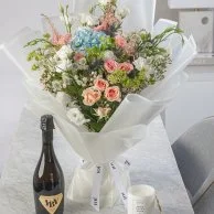 New Home Flowers, Candle & Bubbles Gift Bundle