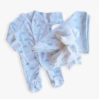 Newborn Romper, Blanket and Lovey Set -Blue  By Fofinha