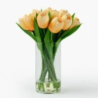 Peach Tulips Artificial Flower Arrangement in Glass Vase