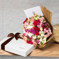 Pearl Wooden Box by Bateel and Hand Tied Bouquet Bundle
