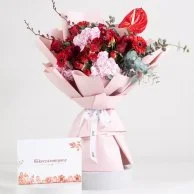 Pink Hydrangea Flower Bouquet & Pecan Salted Caramel Chocolate by Bakery & Company Bundle