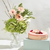 Green Hydrangea Flowers & Pink Rose Cake by Bakery & Company Bundle