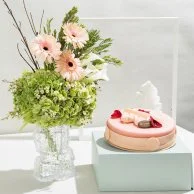 Green Hydrangea Flowers & Pink Rose Cake by Bakery & Company Bundle