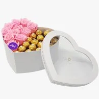 Pink Roses & Choco Heart-shaped Box (S)