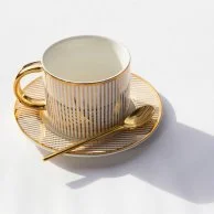 Pinstripe - Teacup & Saucer - Ivory 