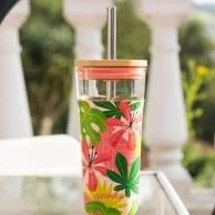 Quokka Glass Straw Tumbler With Silicone Cover Liquid Cube 540 ml Pink Jungle