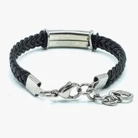 Rectangular Steel & Leather Braided Bracelet