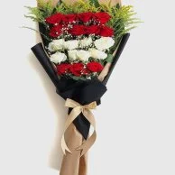 Red and White Roses Front Facing Arrangement