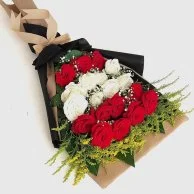 Red and White Roses Front Facing Arrangement