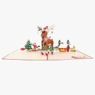 Rudolph with Decorations & Wintery Backdrop 3D Card by Abra Cards