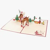 Rudolph with Decorations & Wintery Backdrop 3D Card by Abra Cards