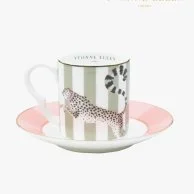Set Of 2 Espresso Cup & Saucers Cheetah/Parrot By Yvonne Ellen