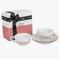 Set of 2 Joud Porcelain Teacups & Saucers by Silsal