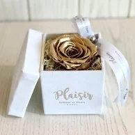 Single Infinity Gold Rose in White Box by Plaisir