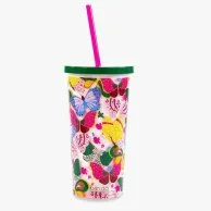 Sip Sip Tumbler with Straw, Berry Butterfly White by Ban.do