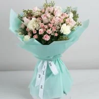 Summer Pink Roses Hand Bouquet with green Wrapping paper