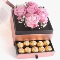 Sweet Rosy Chocolate and Flower Arrangement
